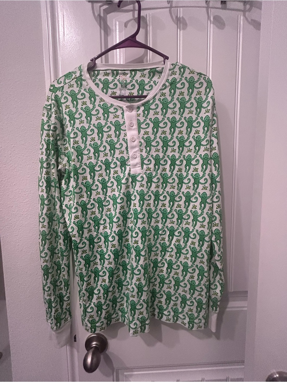 Roller Rabbit White Top with Green Monkey Print
